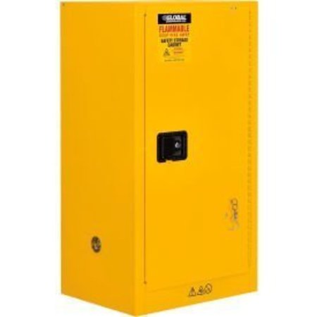GLOBAL EQUIPMENT Flammable Cabinet, Self Close Single Door, 16 Gallon, 23"Wx18"Dx44"H SC016SC